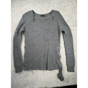 Ambiance Apparel top womens size medium long sleeve knit Gray Tie‎